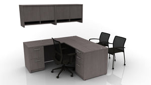 Pivit Casegoods L Desk Bundle with Lucky and Match Mobile Chairs