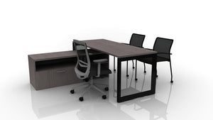 Pivit Frame 72x30 Straight Desk with Low Credenza, Derby, and Match Mobile Chairs