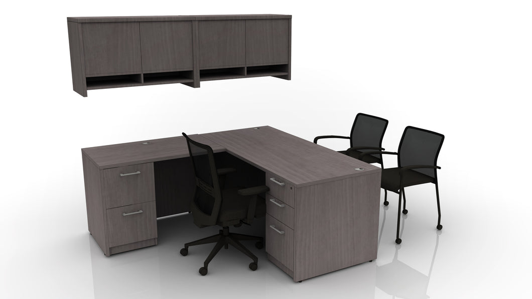 Pivit Casegoods L Desk Bundle with Lucky and Match Mobile Chairs